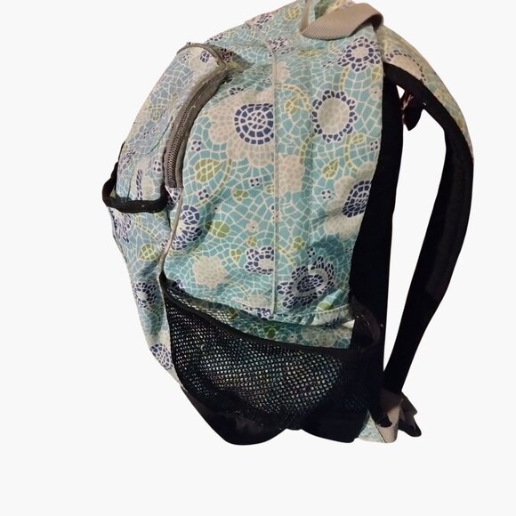 L L Bean Backpack Blue Floral Mesh Pockets Padded Straps - Picture 4 of 15